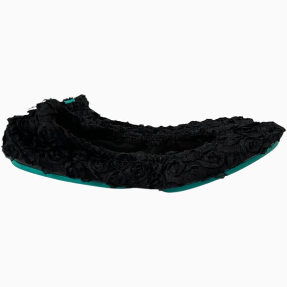 Tieks Black Rose Flats 7 Limited Edition Ballet Shoes Black Floral - Picture 4 of 8
